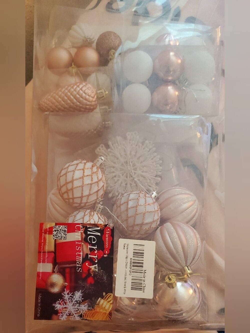 Merry Christmas Pack - Light Pink and White Holiday Ornaments